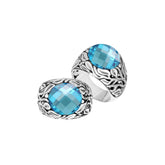 Sterling Silver Balinese Blue Topaz Quartz Ring With Artistic Leaf Pattern Design